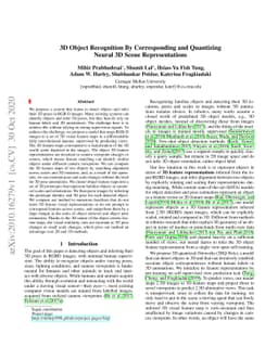 3D Object Recognition By Corresponding and Quantizing Neural 3D Scene
  Representations