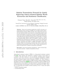 Opinion Transmission Network for Jointly Improving Aspect-oriented
  Opinion Words Extraction and Sentiment Classification