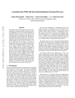 Learning in the Wild with Incremental Skeptical Gaussian Processes