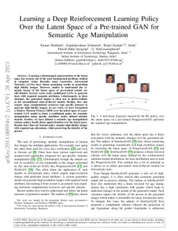 Learning a Deep Reinforcement Learning Policy Over the Latent Space of a
  Pre-trained GAN for Semantic Age Manipulation