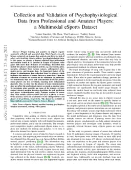 Collection and Validation of Psychophysiological Data from Professional
  and Amateur Players: a Multimodal eSports Dataset