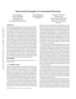 Adversarial Examples in Constrained Domains
