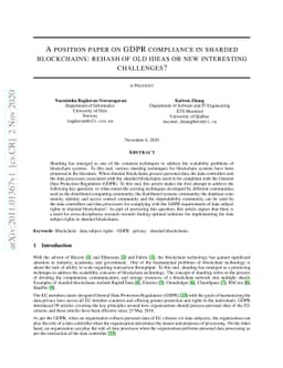 A position paper on GDPR compliance in sharded blockchains: rehash of
  old ideas or new interesting challenges?