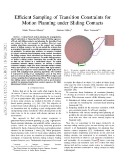 Efficient Sampling of Transition Constraints for Motion Planning under
  Sliding Contacts