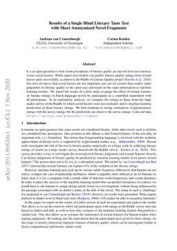 Results of a Single Blind Literary Taste Test with Short Anonymized
  Novel Fragments