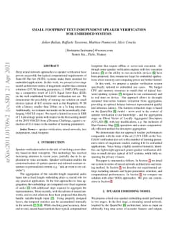 Small footprint Text-Independent Speaker Verification for Embedded
  Systems