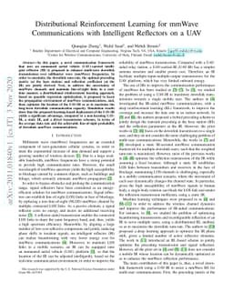 Distributional Reinforcement Learning for mmWave Communications with
  Intelligent Reflectors on a UAV