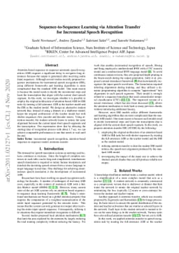 Sequence-to-Sequence Learning via Attention Transfer for Incremental
  Speech Recognition