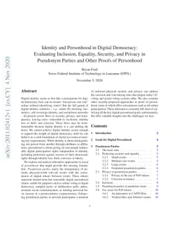 Identity and Personhood in Digital Democracy: Evaluating Inclusion,
  Equality, Security, and Privacy in Pseudonym Parties and Other Proofs of
  Personhood