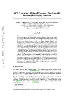 AOT: Appearance Optimal Transport Based Identity Swapping for Forgery
  Detection