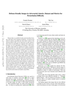 Defense-friendly Images in Adversarial Attacks: Dataset and Metrics for
  Perturbation Difficulty
