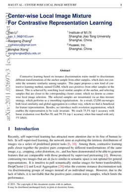 Center-wise Local Image Mixture For Contrastive Representation Learning
