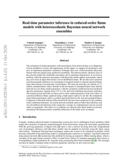 Real-time parameter inference in reduced-order flame models with
  heteroscedastic Bayesian neural network ensembles