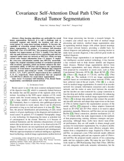 Covariance Self-Attention Dual Path UNet for Rectal Tumor Segmentation