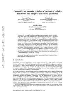 Generative adversarial training of product of policies for robust and
  adaptive movement primitives
