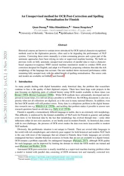 An Unsupervised method for OCR Post-Correction and Spelling
  Normalisation for Finnish