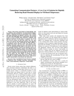 Unmasking Communication Partners: A Low-Cost AI Solution for Digitally
  Removing Head-Mounted Displays in VR-Based Telepresence