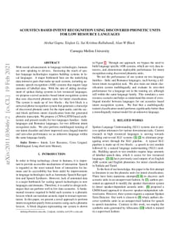 Acoustics Based Intent Recognition Using Discovered Phonetic Units for
  Low Resource Languages
