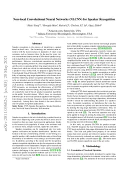 Non-local convolutional neural networks (nlcnn) for speaker recognition