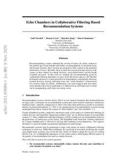 Echo Chambers in Collaborative Filtering Based Recommendation Systems