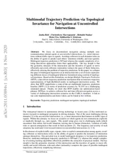 Multimodal Trajectory Prediction via Topological Invariance for
  Navigation at Uncontrolled Intersections