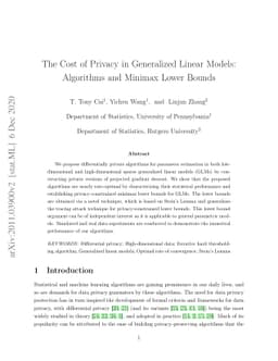 The Cost of Privacy in Generalized Linear Models: Algorithms and Minimax
  Lower Bounds