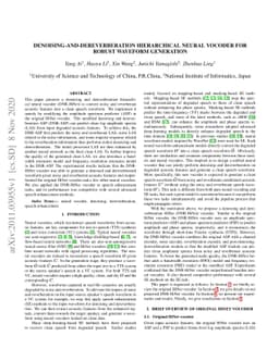 Denoising-and-Dereverberation Hierarchical Neural Vocoder for Robust
  Waveform Generation
