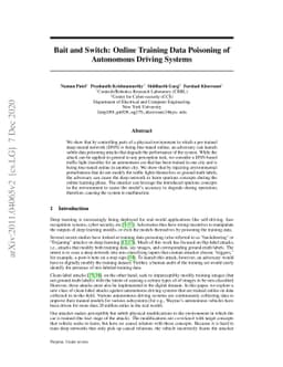 Bait and Switch: Online Training Data Poisoning of Autonomous Driving
  Systems
