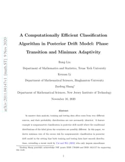 A Computationally Efficient Classification Algorithm in Posterior Drift
  Model: Phase Transition and Minimax Adaptivity