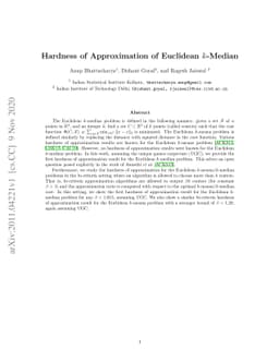 Hardness of Approximation of Euclidean $k$-Median