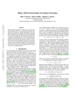 Binary Matrix Factorisation via Column Generation