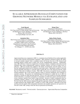 Scalable Approximate Bayesian Computation for Growing Network Models via
  Extrapolated and Sampled Summaries