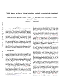 Think Global, Act Local: Gossip and Client Audits in Verifiable Data
  Structures