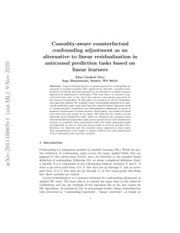 Causality-aware counterfactual confounding adjustment as an alternative
  to linear residualization in anticausal prediction tasks based on linear
  learners