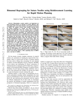 Bimanual Regrasping for Suture Needles using Reinforcement Learning for
  Rapid Motion Planning