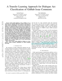 A Transfer Learning Approach for Dialogue Act Classification of GitHub
  Issue Comments