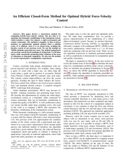 An Efficient Closed-Form Method for Optimal Hybrid Force-Velocity
  Control