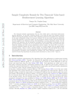 Sample Complexity Bounds for Two Timescale Value-based Reinforcement
  Learning Algorithms