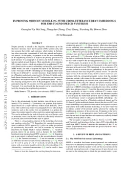 Improving Prosody Modelling with Cross-Utterance BERT Embeddings for
  End-to-end Speech Synthesis