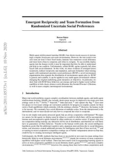 Emergent Reciprocity and Team Formation from Randomized Uncertain Social
  Preferences