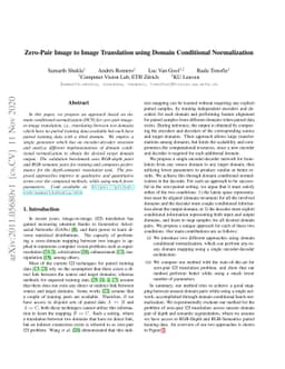 Zero-Pair Image to Image Translation using Domain Conditional
  Normalization