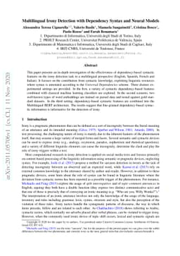 Multilingual Irony Detection with Dependency Syntax and Neural Models