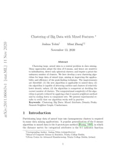 Clustering of Big Data with Mixed Features