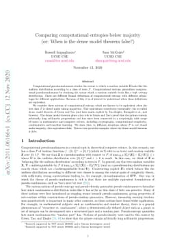 Comparing computational entropies below majority (or: When is the dense
  model theorem false?)