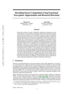 Revisiting Secure Computation Using Functional Encryption: Opportunities
  and Research Directions