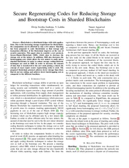 Secure Regenerating Codes for Reducing Storage and Bootstrap Costs in
  Sharded Blockchains