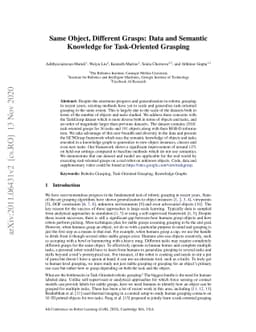 Same Object, Different Grasps: Data and Semantic Knowledge for
  Task-Oriented Grasping