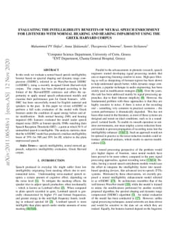 Evaluating the Intelligibility Benefits of Neural Speech Enrichment for
  Listeners with Normal Hearing and Hearing Impairment using the Greek Harvard
  Corpus