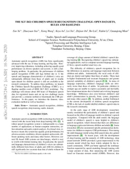 The SLT 2021 children speech recognition challenge: Open datasets, rules
  and baselines