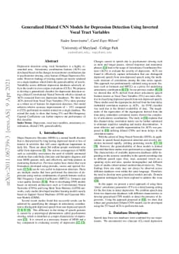 Generalized Dilated CNN Models for Depression Detection Using Inverted
  Vocal Tract Variables